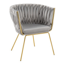 Braided Renee Glam Chair in Gold Metal and Silver Velvet — product view
