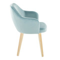 Buena dining chair in Natural Wood, Light Blue Velvet, side view, featuring wood frame