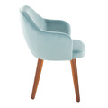 Buena dining chair in Walnut Wood, Light Blue Velvet, side view, featuring wood frame