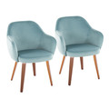 Buena Contemporary Dining Chair in Walnut Wood and Light Blue Velvet- Set of 2 — pair view