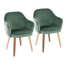 Buena Contemporary Dining Chair in Zebra Wood and Green Velvet- Set of 2 — pair view