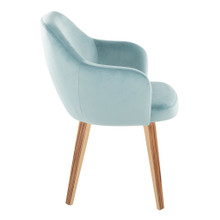 Buena dining chair in Zebra Wood, Light Blue Velvet, side view, featuring wood frame