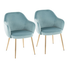 Buena Contemporary Dining Chair in Gold Metal and Light Blue Velvet- Set of 2 — pair view
