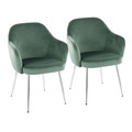 Buena Contemporary Dining Chair in Chrome Metal and Green Velvet- Set of 2 — pair view