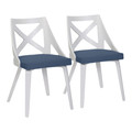 Charlotte Farmhouse Chair in White Textured Wood and Blue Fabric- Set of 2 — pair view