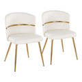 Cinch Glam/art Deco Dining Chair in Gold Metal and White Faux Leather- Set of 2 — pair view