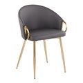 Claire Contemporary/Glam Chair in Gold Metal and Grey Faux Leather — product view