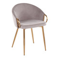 Claire Contemporary/Glam Chair in Gold Metal and Silver Velvet — product view