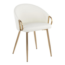 Claire Contemporary/Glam Chair in Gold Metal and White Faux Leather — product view
