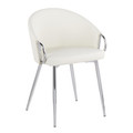 Claire Contemporary/Glam Chair in Silver Metal and White Faux Leather — product view