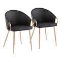 Claire Contemporary/Glam Chair in Gold Metal and Black Faux Leather- Set of 2 — pair view