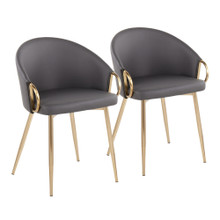 Claire Contemporary/Glam Chair in Gold Metal and Grey Faux Leather- Set of 2 — pair view
