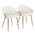 Claire Contemporary/Glam Chair in Gold Metal and White Faux Leather- Set of 2 — pair view