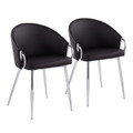 Claire Contemporary/Glam Chair in Chrome and Black Faux Leather- Set of 2 — pair view
