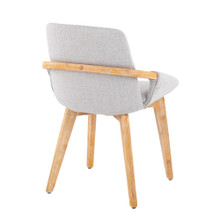 Cosmo accent chairs & seating in Natural Bamboo, Light Grey Noise Fabric, back and side view, featuring wood frame and armrests