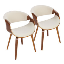 Curvo Mid-Century Modern Dining/Accent Chair in Walnut Wood and Cream Fabric- Set of 2 — pair view