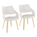 Curvo High Back Upholstered Contemporary Chair in Natural Wood and White Faux Leather- Set of 2 — pair view