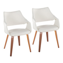 Curvo High Back Upholstered Contemporary Chair in Walnut Wood and White Faux Leather- Set of 2 — pair view