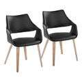 Curvo High Back Upholstered Contemporary Chair in Whitewashed Wood and Black Faux Leather- Set of 2 — pair view