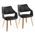 Curvo High Back Upholstered Contemporary Chair in Zebra Wood and Black Faux Leather- Set of 2 — pair view