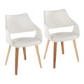 Curvo High Back Upholstered Contemporary Chair in Zebra Wood and White Faux Leather- Set of 2 — pair view