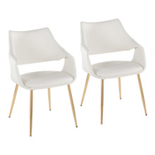 Curvo High Back Upholstered Contemporary Chair in Gold Metal and White Faux Leather- Set of 2 — pair view