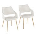 Curvo High Back Upholstered Contemporary Chair in Gold Metal and White Faux Leather- Set of 2 — pair view