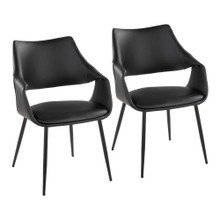 Curvo High Back Upholstered Contemporary Chair in Black Metal and Black Faux Leather- Set of 2 — pair view