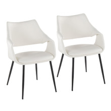 Curvo High Back Upholstered Contemporary Chair in Black Metal and White Faux Leather- Set of 2 — pair view