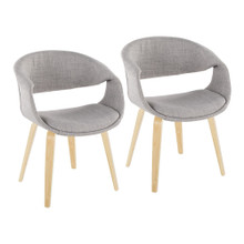 Curvo Contemporary Upholstered Chair in Natural Wood and Grey Fabric- Set of 2 — pair view