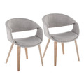 Curvo Contemporary Upholstered Chair in Whitewashed Wood and Grey Fabric- Set of 2 — pair view