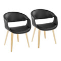 Curvo Contemporary Upholstered Chair in Natural Wood and Black Faux Leather- Set of 2 — pair view