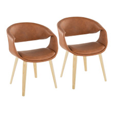 Curvo Contemporary Upholstered Chair in Natural Wood and Camel Faux Leather- Set of 2 — pair view