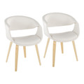 Curvo Contemporary Upholstered Chair in Natural Wood and White Faux Leather- Set of 2 — pair view