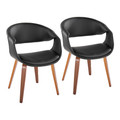 Curvo Contemporary Upholstered Chair in Walnut Wood and Black Faux Leather- Set of 2 — pair view