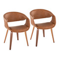 Curvo Contemporary Upholstered Chair in Walnut Wood and Camel Faux Leather- Set of 2 — pair view