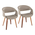 Curvo Contemporary Upholstered Chair in Walnut Wood and Light Grey Faux Leather- Set of 2 — pair view
