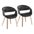 Curvo Contemporary Upholstered Chair in Whitewashed Wood and Black Faux Leather- Set of 2 — pair view