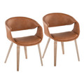 Curvo Contemporary Upholstered Chair in Whitewashed Wood and Camel Faux Leather- Set of 2 — pair view