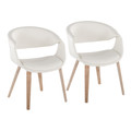 Curvo Contemporary Upholstered Chair in Whitewashed Wood and White Faux Leather- Set of 2 — pair view