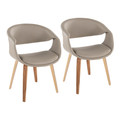 Curvo Contemporary Upholstered Chair in Zebra Wood and Light Grey Faux Leather- Set of 2 — pair view