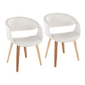 Curvo Contemporary Upholstered Chair in Zebra Wood and White Faux Leather- Set of 2 — pair view