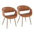 Curvo Contemporary Upholstered Chair in Antique Copper Metal and Camel Faux Leather- Set of 2 — pair view