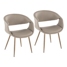 Curvo Contemporary Upholstered Chair in Antique Copper Metal and Light Grey Faux Leather- Set of 2 — pair view
