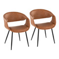 Curvo Contemporary Upholstered Chair in Black Metal and Camel Faux Leather- Set of 2 — pair view
