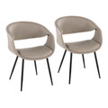 Curvo Contemporary Upholstered Chair in Black Metal and Light Grey Faux Leather- Set of 2 — pair view