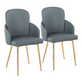 Dahlia Contemporary Dining Chair in Gold Metal and Grey Faux Leather with Chrome Accent- Set of 2 — pair view