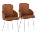 Dahlia Contemporary Dining Chair in Chrome Metal and Camel Faux Leather with Chrome Accent- Set of 2 — pair view