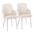 Dahlia Contemporary Dining Chair in Chrome Metal and Cream Fabric with Chrome Accent- Set of 2 — pair view