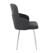Dahlia dining chair in Grey Fabric, Chrome, side view, featuring faux leather design and leather design